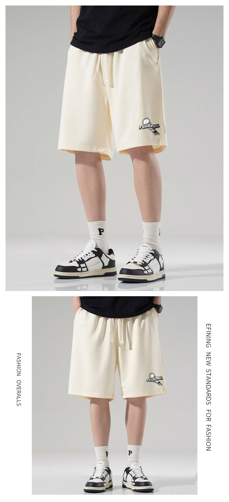 Foss Phil Men's Shorts, Summer Loose Casual Trendy Thin Beach Shorts, Sports Pants, Men's Trousers FPD01 Black 3XL 12