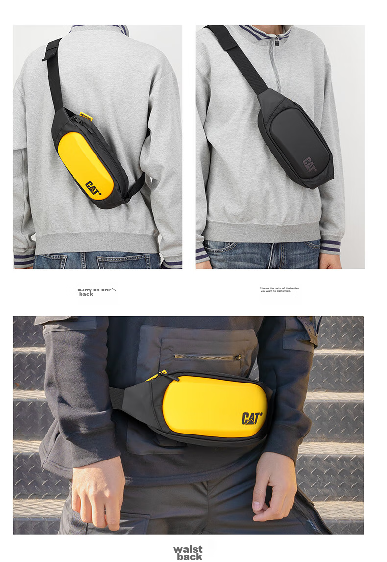 CAT Waist Bag, Chest Bag, Trendy Shoulder Crossbody Phone Bag, Hard Shell 3D Bag for Students, Birthday Gift for Men And Women, Black And Yellow, 84267 3