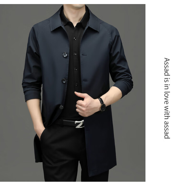 ROMON Men's Trench Coat, Spring And Autumn Business Casual Mid-Length Overcoat, Outerwear Jacket D-2021 Black XL 18