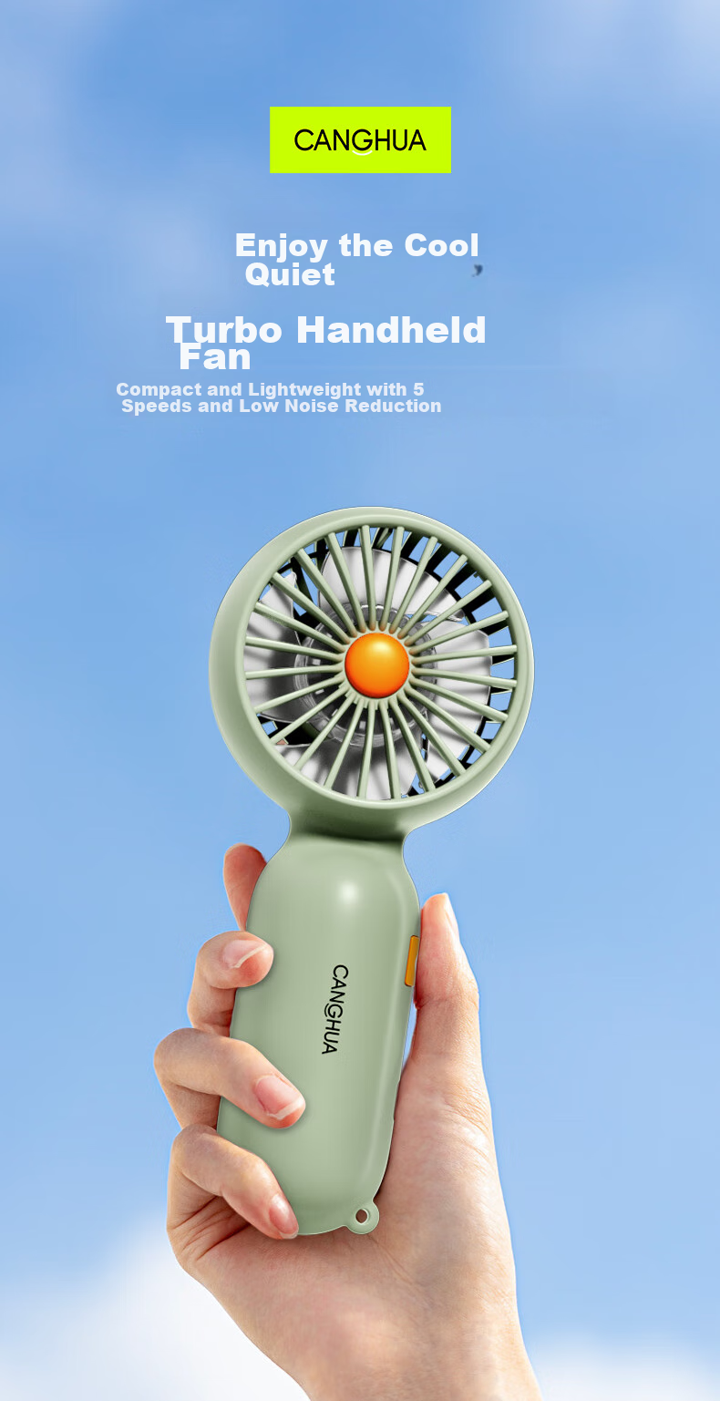 CangHua Handheld Mini Fan, Powerful Long-Lasting Battery Portable Rechargeable Fan, Quiet Compact Personal Fan for Students Children Babies Outdoor Electric Handheld Fan, Gree 2