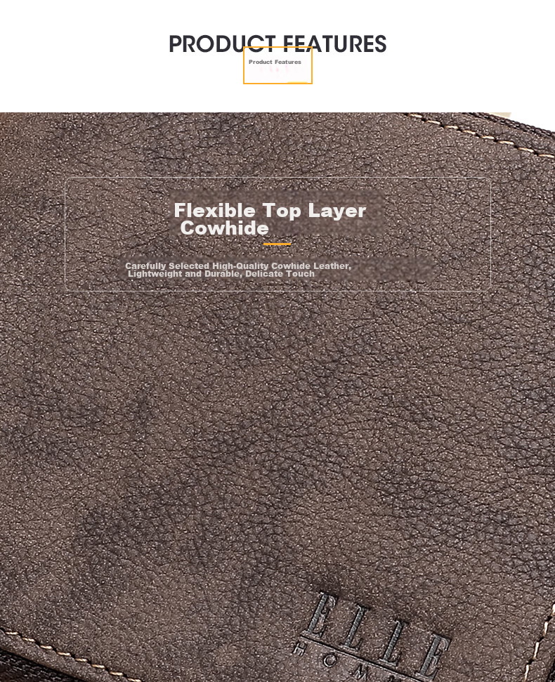 ELLE HOMME Men's Fashionable Short Wallet, Top-Grain Leather Zipper Coin Purse 4426 Brown, Birthday Gift for Me 3