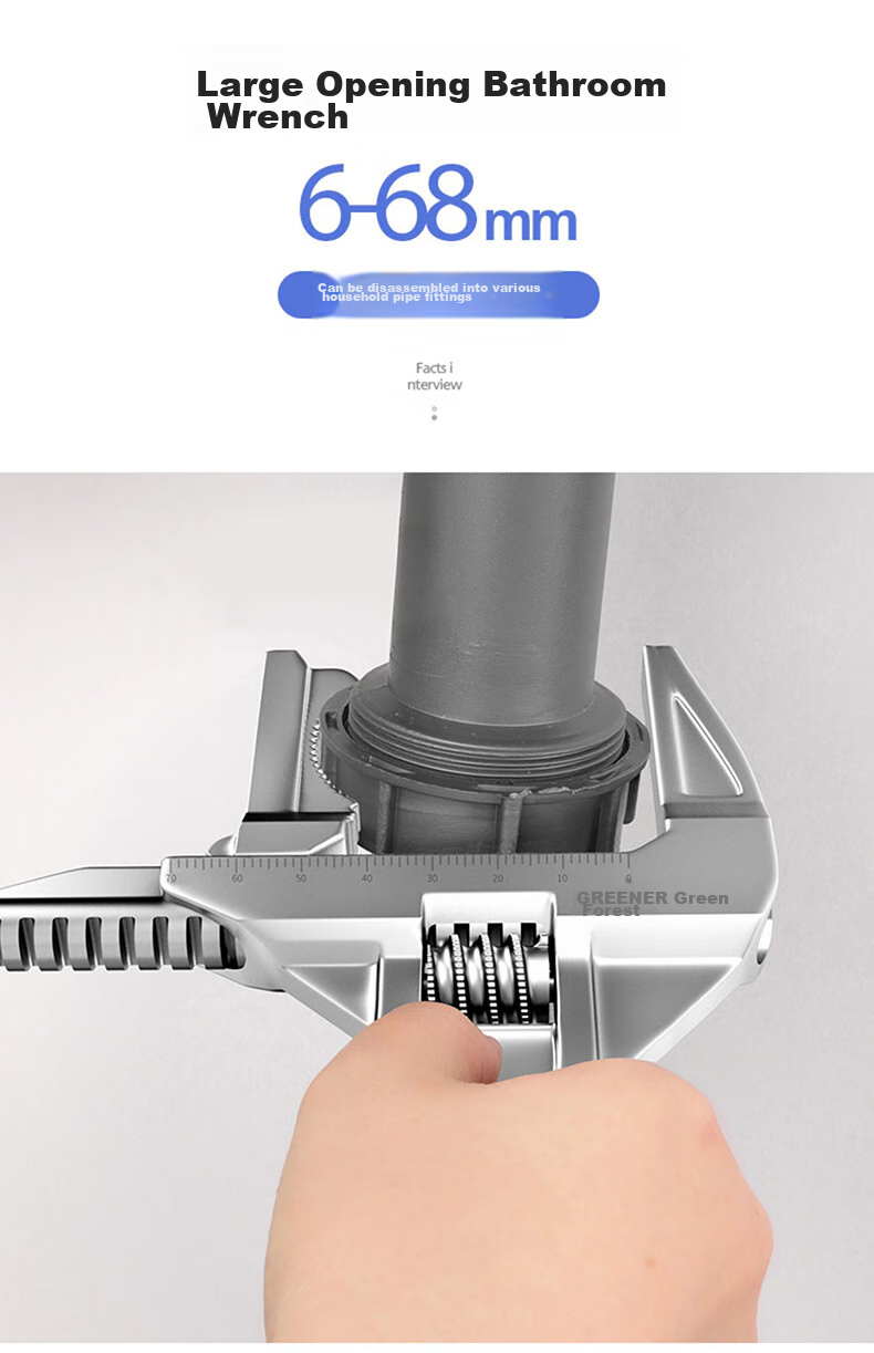 GREENER Adjustable Wrench Plumbing Wrench Pipe Wrench Short Handle Universal Spanner 12