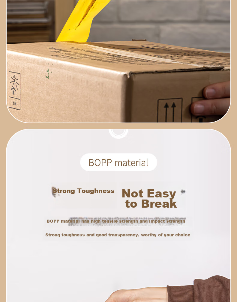 Deli High-Quality Beige Packing Tape, Wide Adhesive Tape, 48mm*100y*50μm (91.4m/roll), 6 Rolls Per Pack, Office Supplies, 30239 6
