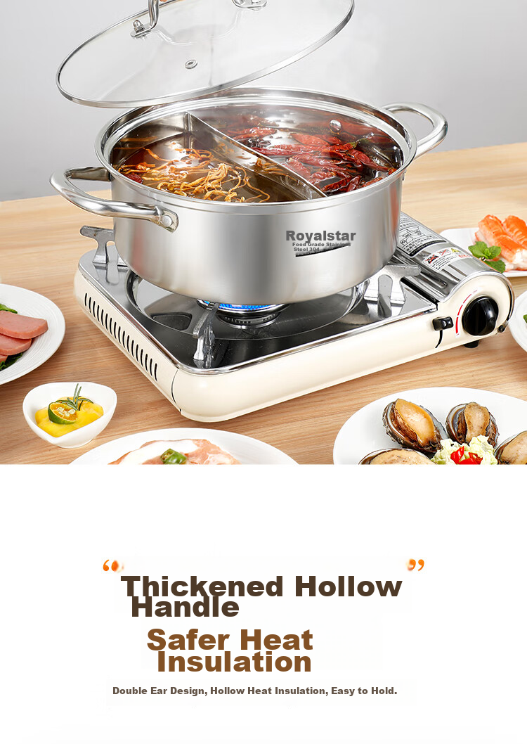 Royalstar Hot Pot, 304 Stainless Steel Soup Pot for Gas And Induction Stoves, Universal Clear Soup Basin, 30cm 15