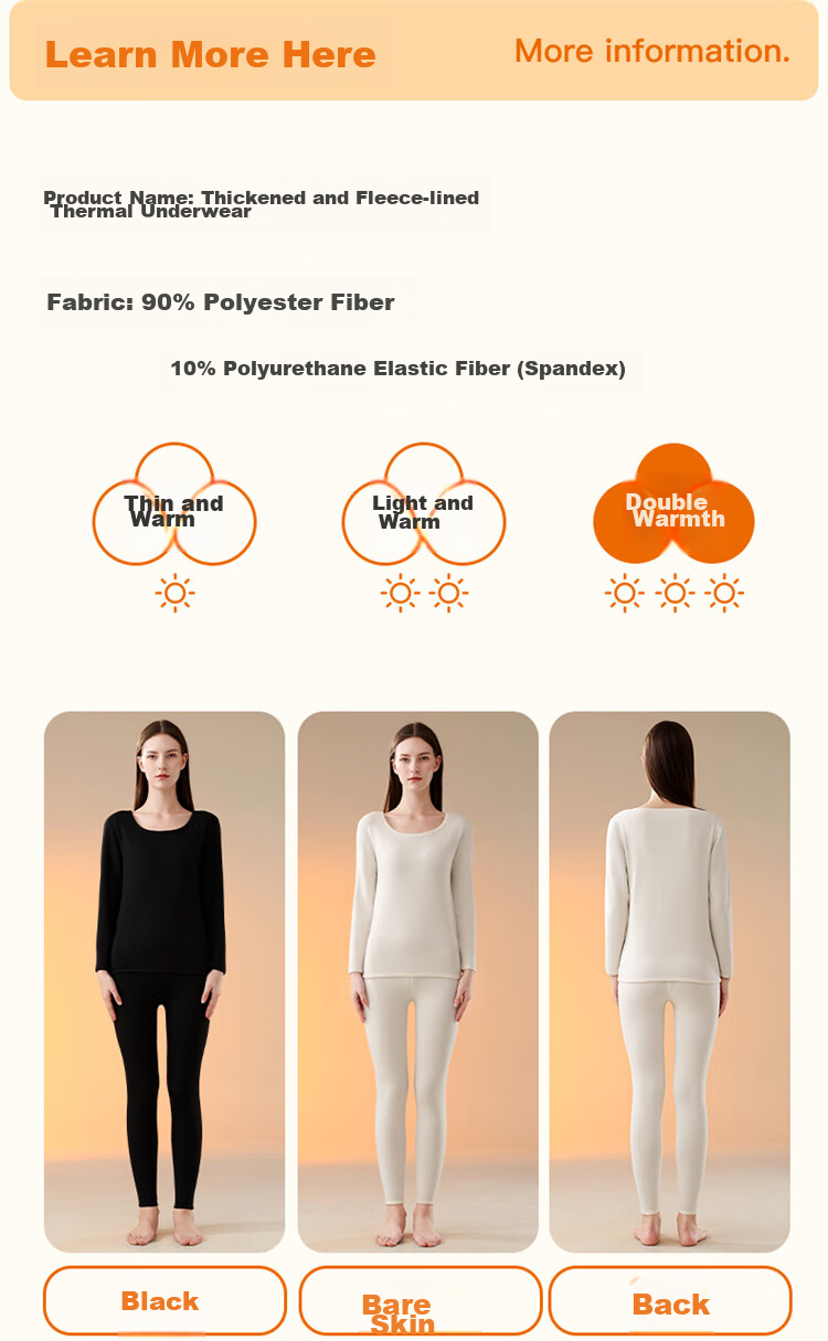 LangSha Lambswool Thermal Underwear for Women, Thickened Fleece-Lined Base Layer Top And Bottom Set for Autumn And Winter, Black 14