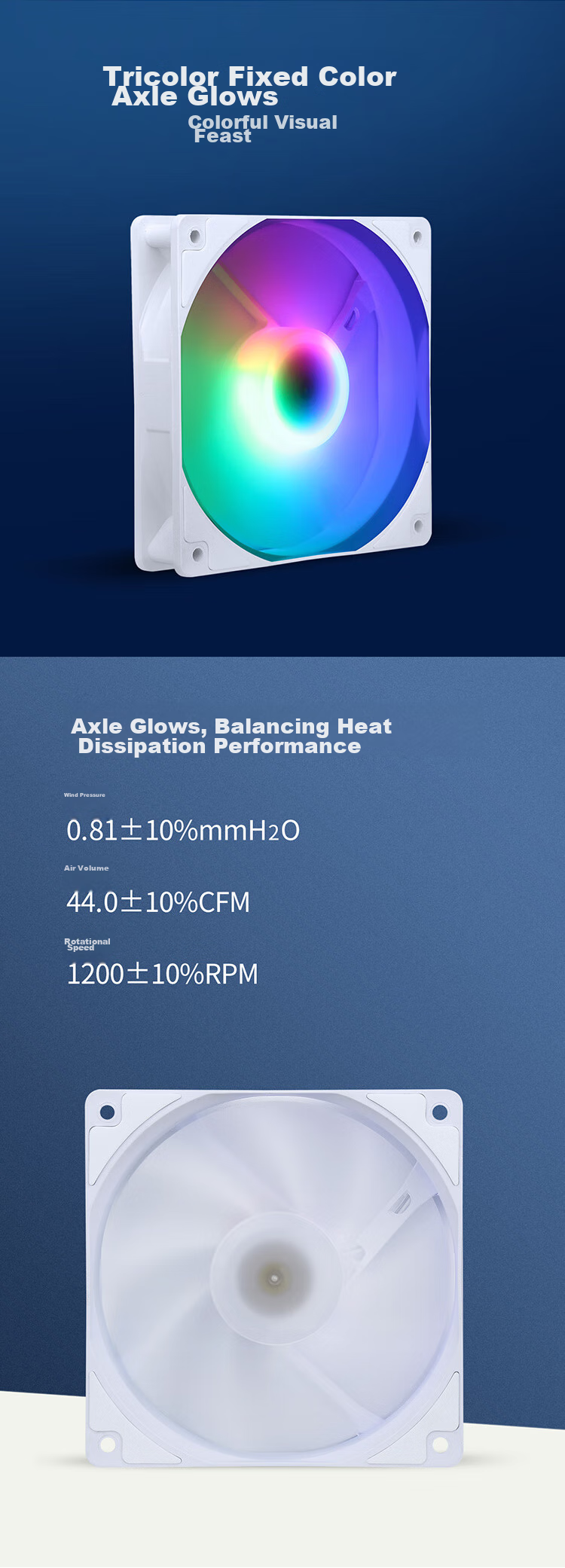 SAMA Ice Crystal 2S Snow Edition 12cm Case Cooling Fan (Tri-Color Fixed RGB Lighting, Axial Illumination, Large 4D Connector for daisy-Chaining, Hydraulic Bearing, Plug-And) 2