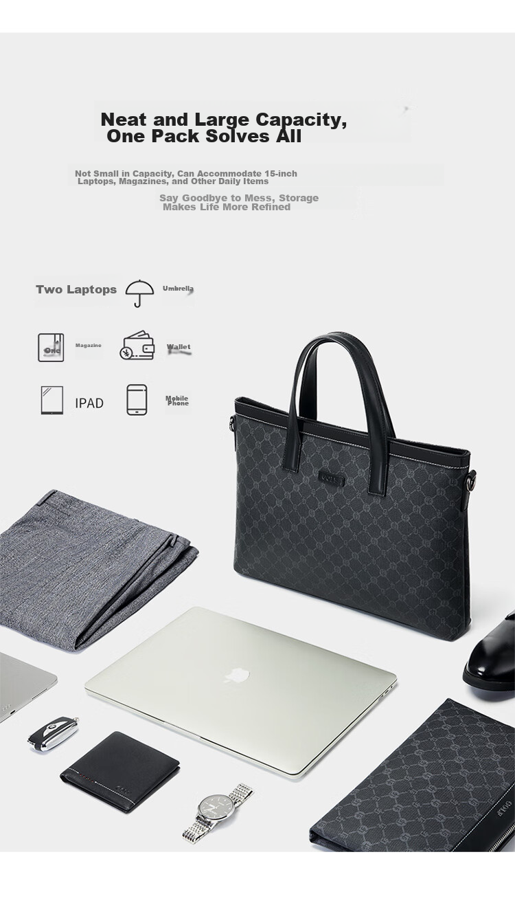 GOLF Business Briefcase for Men, Large Capacity Handbag, 15-Inch Laptop Bag, Horizontal Style Briefcase, Shoulder Crossbody Bag 8