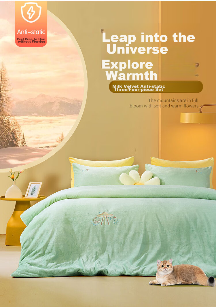 Fuanna Milk Velvet 4-Piece Bedding Set Winter Anti-Static Flannel Sheet and Duvet Cover Single/Double 203x229cm 2