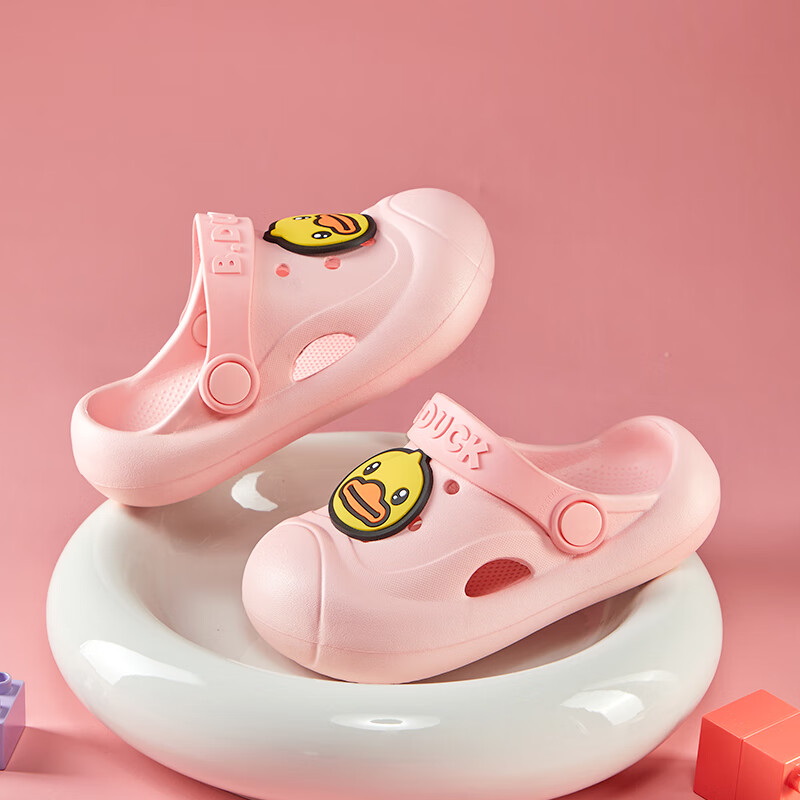 B.Duck Children's Slippers, Girls' Soft-Soled Beach Shoes, Boys' Crocs Garden Sandals, 5913 Light Pink, Size 24