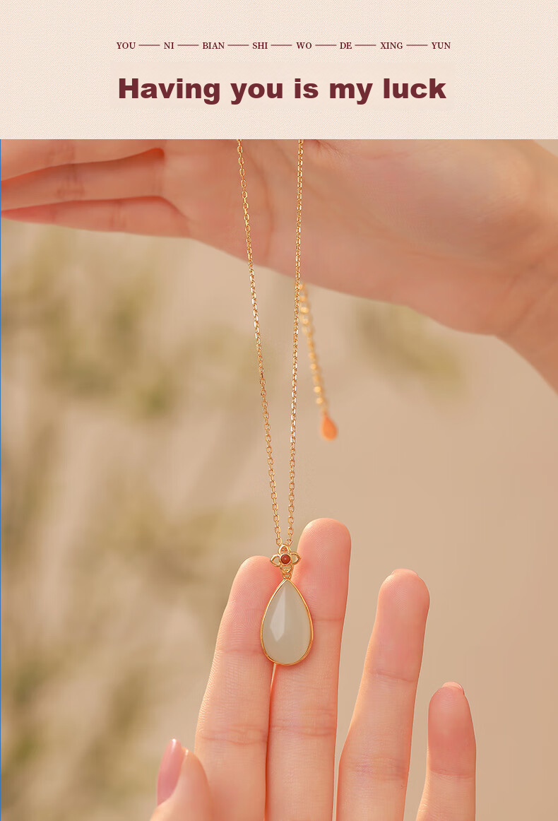 Zhenshangyin Chinese Gold Hetian Jade Silver Necklace with Jade Pendant, Women's Birthday Gift for Girlfriend, Wife, Or Mother, S925 9