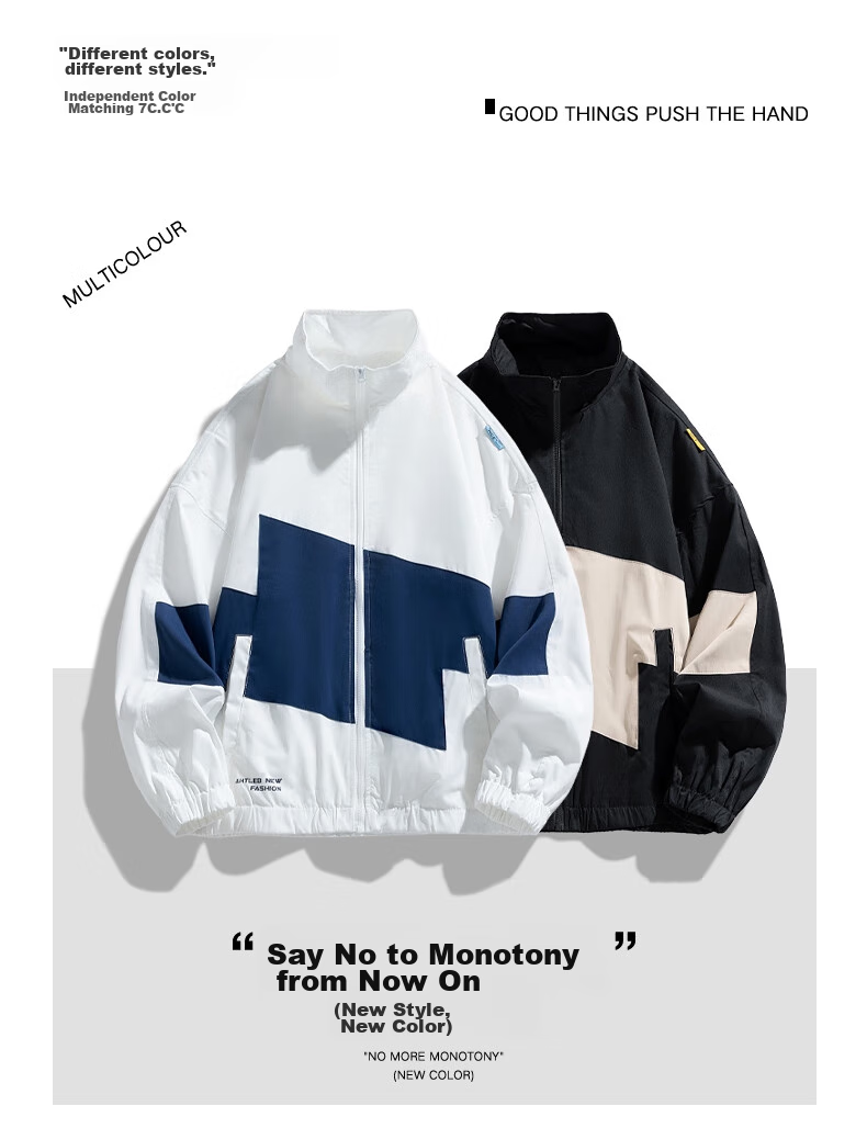 Dingfengbaoluo American-Style High Street Jacket for Men, Spring Loose Casual Lapel Contrasting Color Long-Sleeve Cardigan Coat DFM13 White L 1