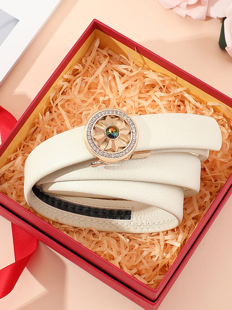 CROCODILE Top-Grain Leather Women's Automatic Buckle Belt, Fashionable And Versatile, Birthday Gift for Women T3727 3