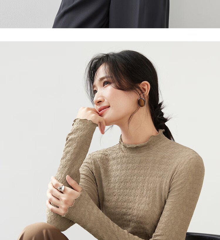 Sentubila Semi-Turtleneck Inner Layer Knit Sweater, Autumn And Winter Top, Petite Women's Warm Long-Sleeve Base Layer, Beige, XL 13