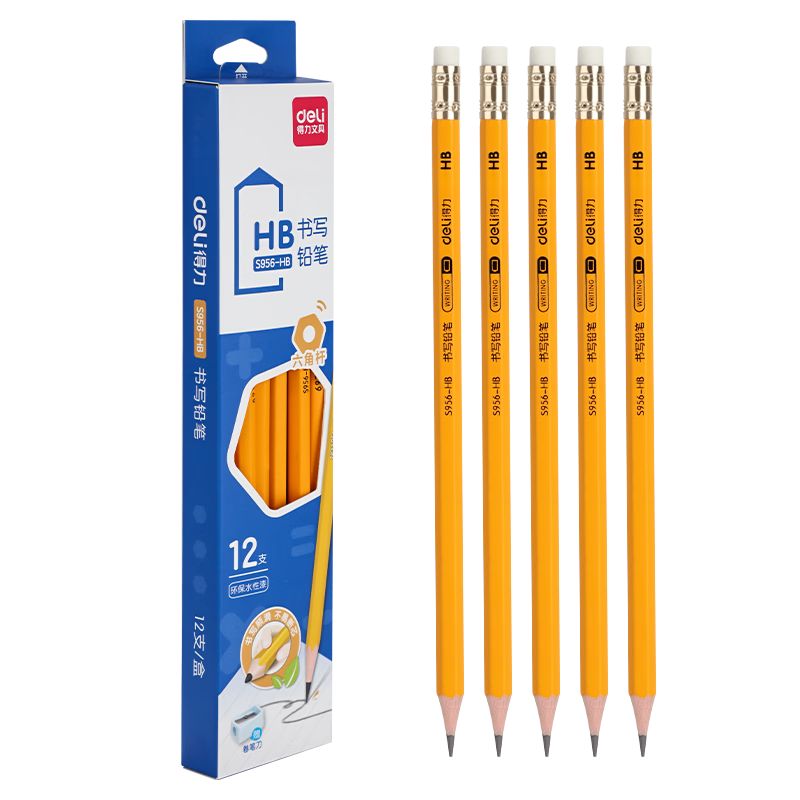 Deli 12 HB Pencils for Drawing And Writing, Student Handwriting Practice Pencils with Eraser Tip S956-HB School Supplies