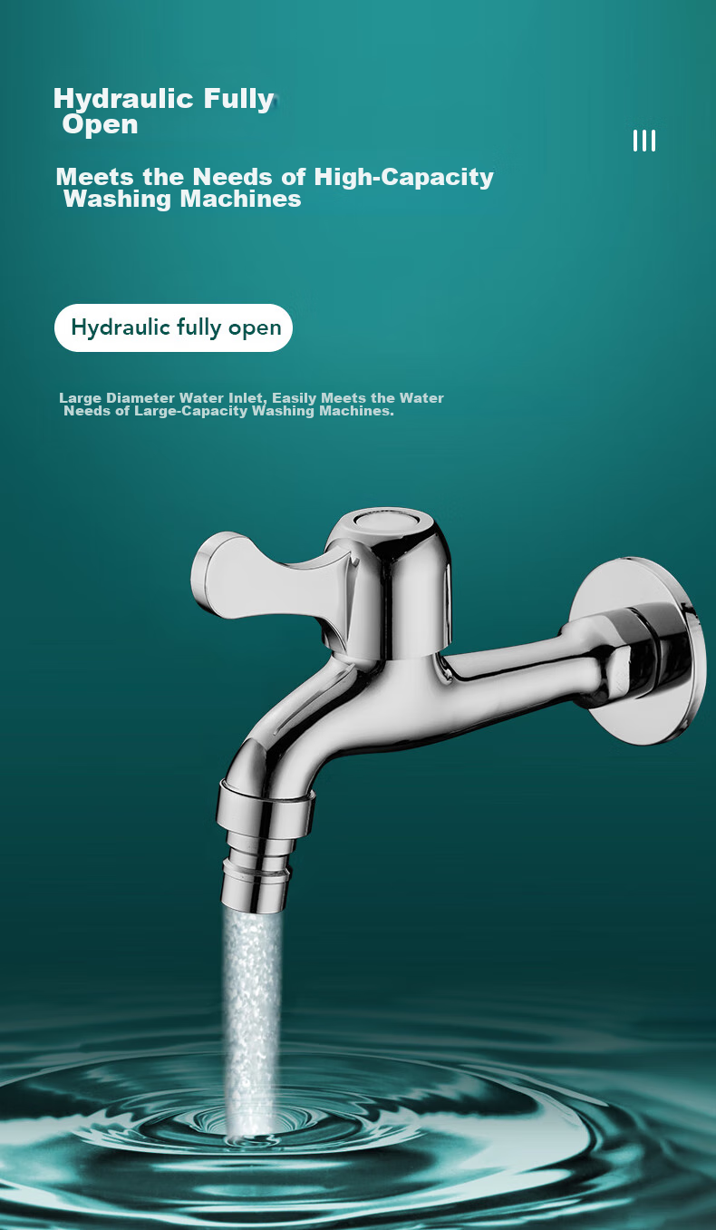 BSITN Brass Washing Machine Faucet, One Inlet Two Outlets, High Flow Rate Faucet, Extended Spout, Balcony Faucet B052 8