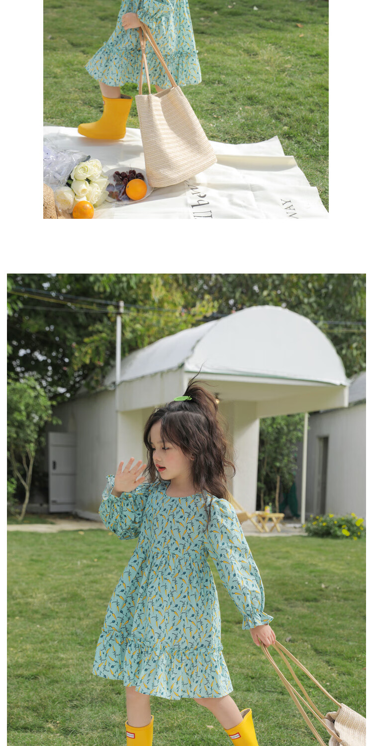 LUSON Chen Da Zhu Girls' Long-Sleeve Floral Print Dress, Spring And Autumn 2025 New Style Children's Fashionable Dress 11