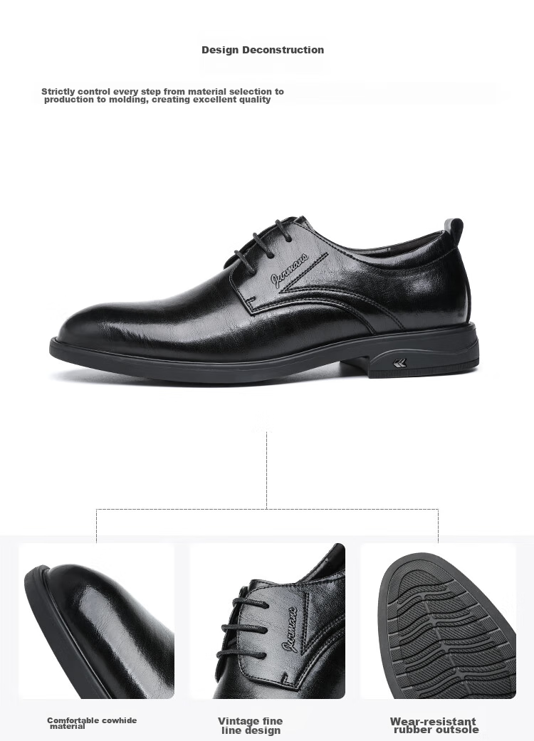 CARTELO Soft Cowhide Men's Shoes, Business Breathable Casual Leather Shoes, Retro Distressed Wear-Resistant Wedding Shoes for Men 9645, Black, Size 38 7