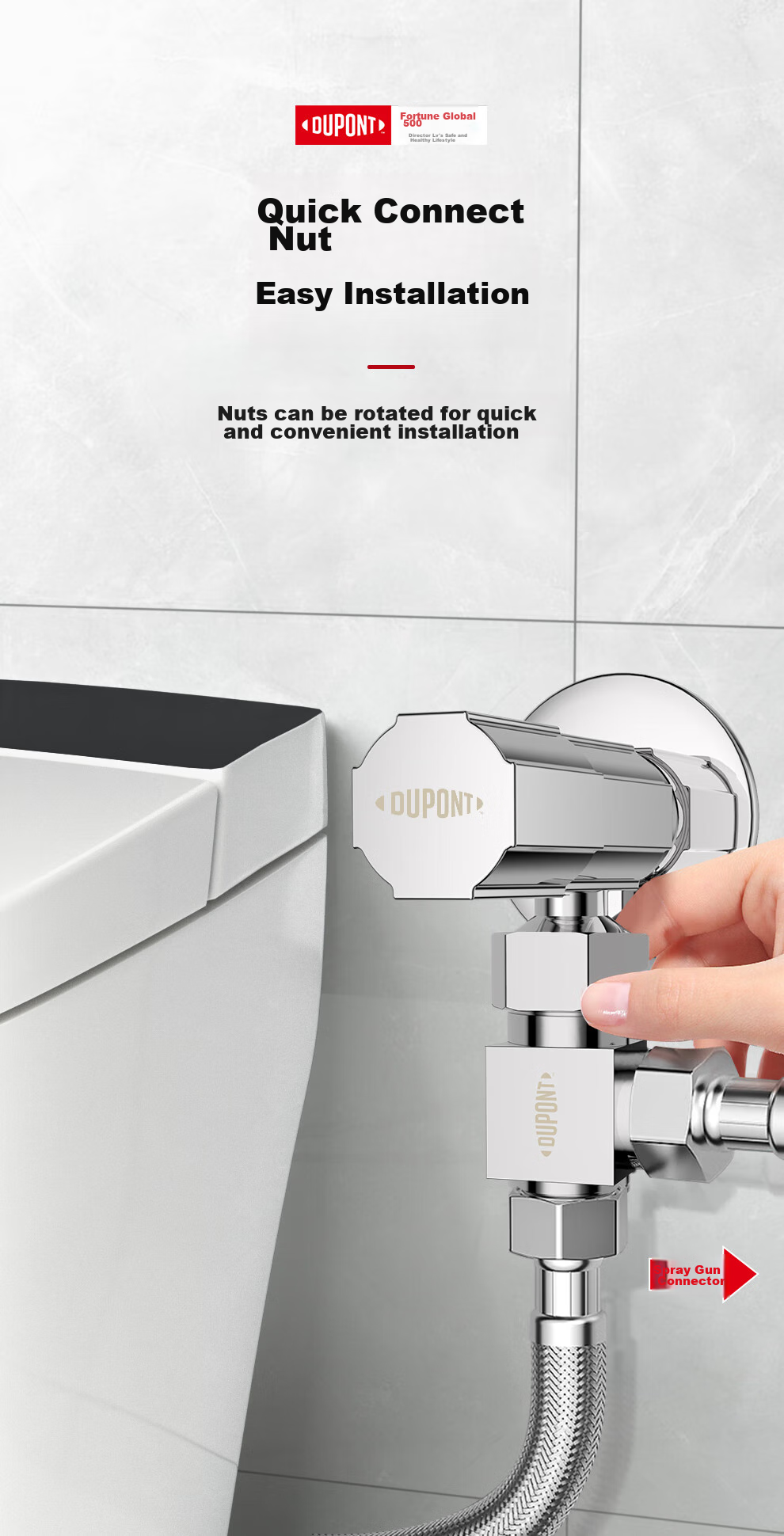 DU PONT DU PONT Three-Way Connector, Thickened One-In Toilet Accessory, 1/2 Inch Union Joint, Copper Material Angle Valve Water Distributor 9