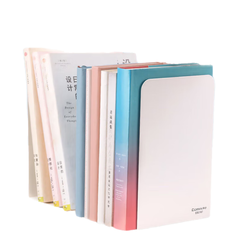 COMIX 20cm Metal Iron Table Bookend Storage Rack, 2 Pieces, Simple Book Holder Clamp, Office Study Supplies, EB2167 White