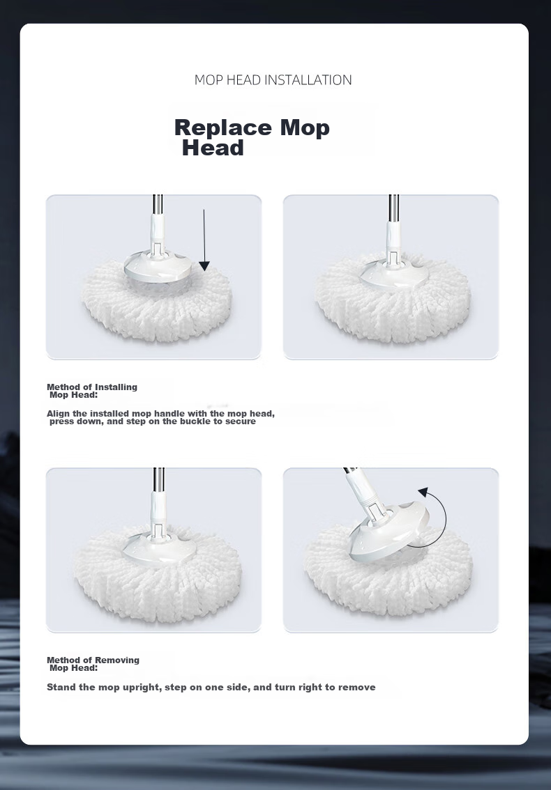Good Wife 38cm Spin Mop with 2 Mop Heads, Dual-Drive Hydraulic Rod, Effort-Saving, Hands-Free Wet and Dry Cleaning 22