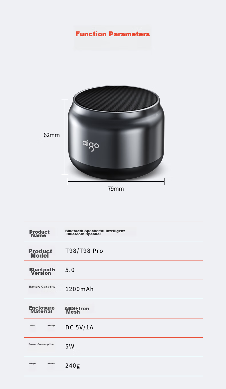 Aiguozhe T98Pro Smart Speaker with Ai Voice Control, Wireless Bluetooth Speaker for Desktop, Phone, And Computer, Portable Subwoofer, Supports TWS Connectivity, Matte Silver 14