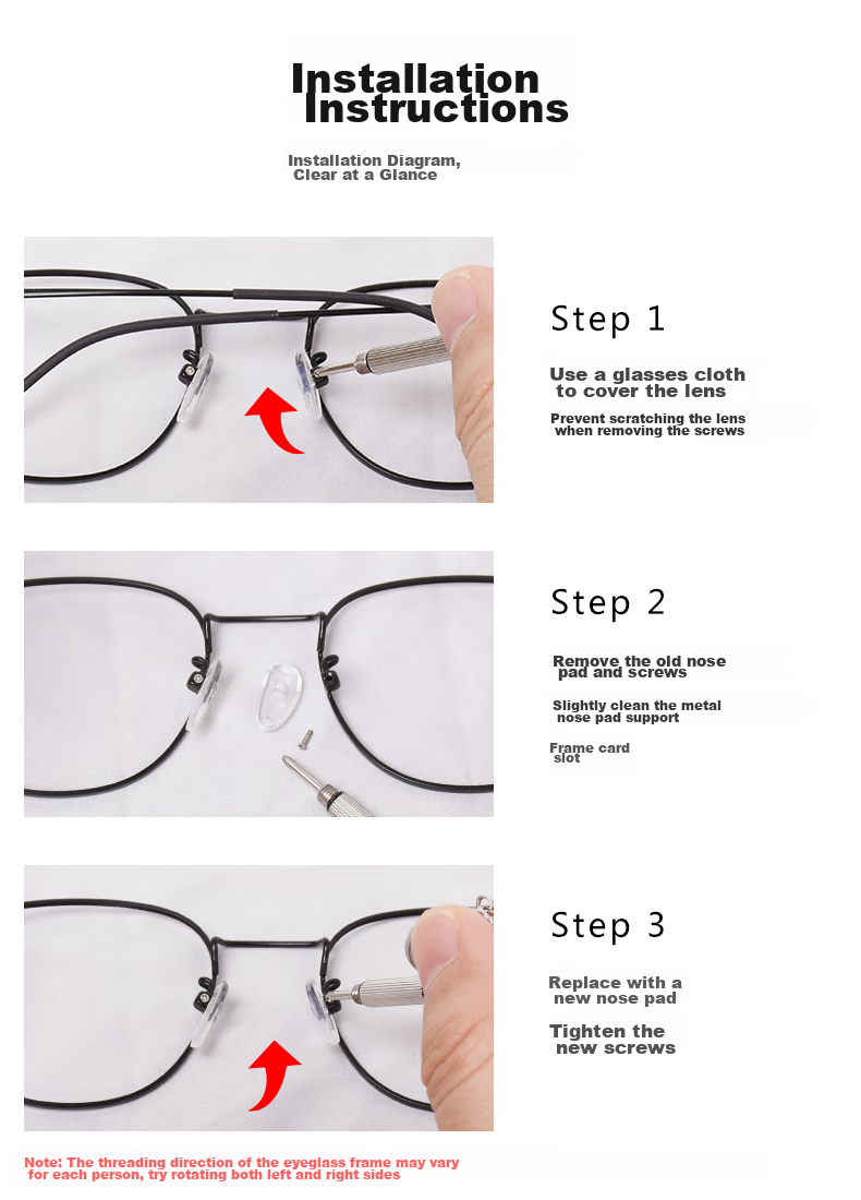 SooGree Glasses Nose Pads, Bridge Pads, Air Cushion Soft Silicone Anti-Slip Straps with Screws, Universal Anti-Fall Device Accessories Replacement Kit 17