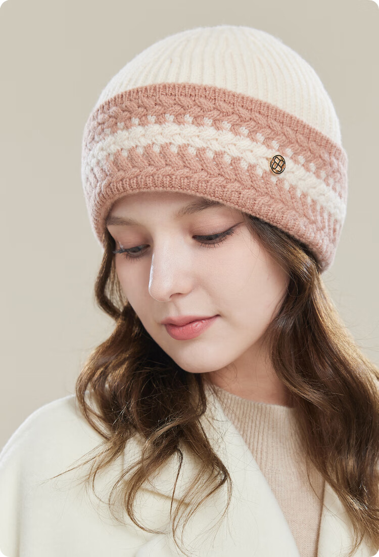 JIUMU Pure Wool Warm Knit Hat, Autumn And Winter Knitted Cap, Cold Hat, Winter Hat, Outdoor Ear Protection Cold-Resistant Cap for Women in Winter 10