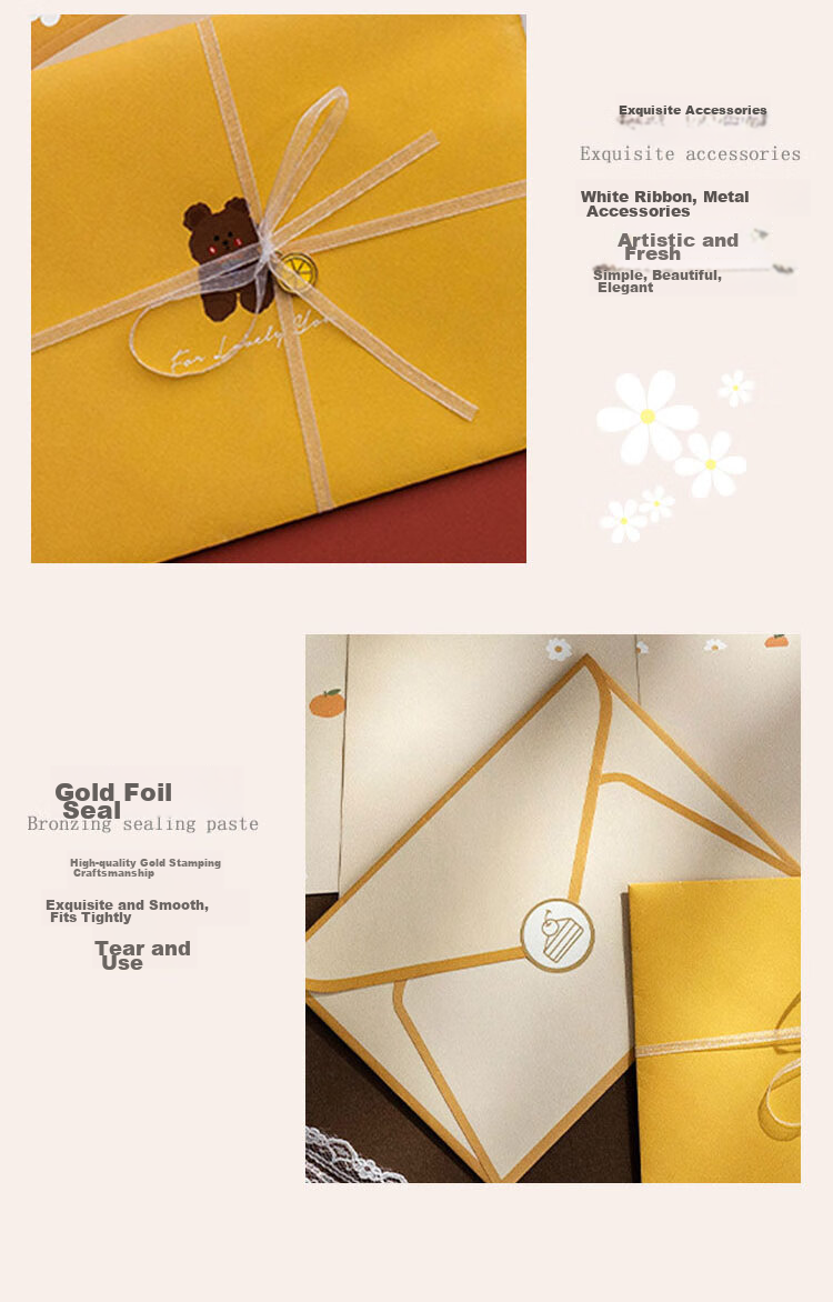 Shiluode Letter Paper And Envelopes for Students And Teachers, B5 Size, Children's Home Letters, Confession Letters, Small Clear Ribbon Pendant, Beautiful Set, 4 Sheets of Letter Paper, 2 Envelopes 5