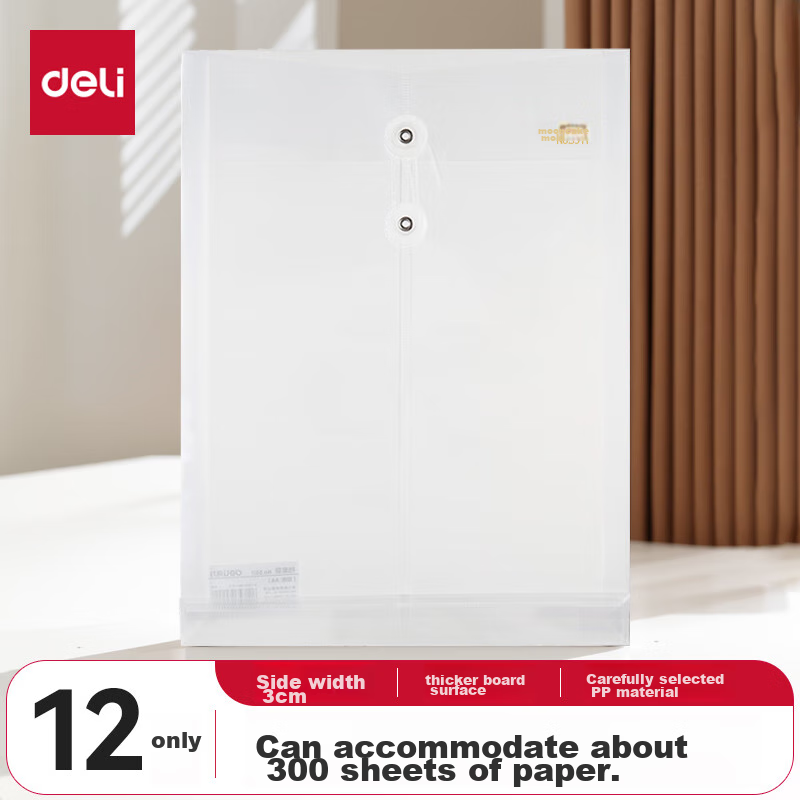 Deli 12 A4 Thick Waterproof Transparent File Folders/document Sleeves/rope Archive Bags/binding Contract Document Exam Paper Storage Protective Bags Subject Classification Office Supplies