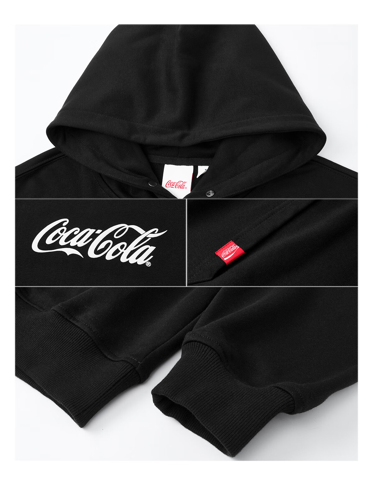 Coca-Cola Hooded Sweatshirt for Men, Autumn And Winter Style, Solid Color American Casual Couple's Top Jacket, Black, L (130-150 Jin) 15