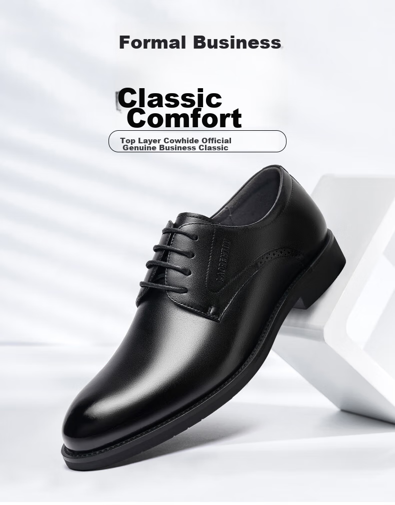 LAORENTOU Men's Leather Shoes, Business Formal Shoes, Top-Grain Leather, Breathable, Wear-Resistant, Non-Slip, Dad Shoes, 160208 Black, Size 38 1