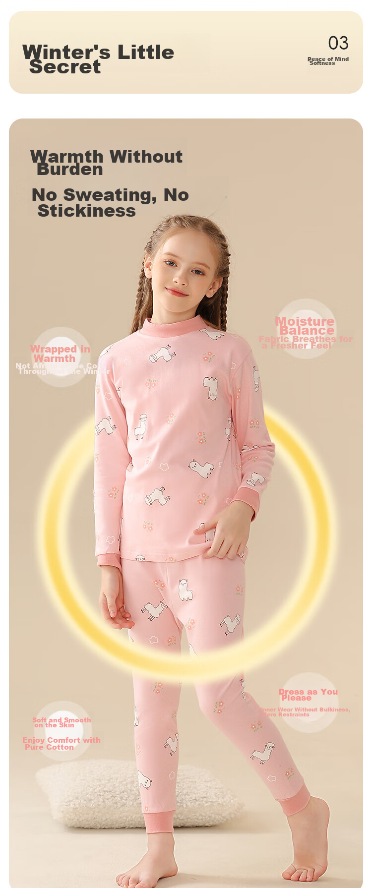 LangSha Children's Thermal Underwear, Girls' Autumn Undershirt, Pure Cotton, for Older Children And Toddlers, Baby Autumn And Winter Pajamas, Single Top, Size 140 4