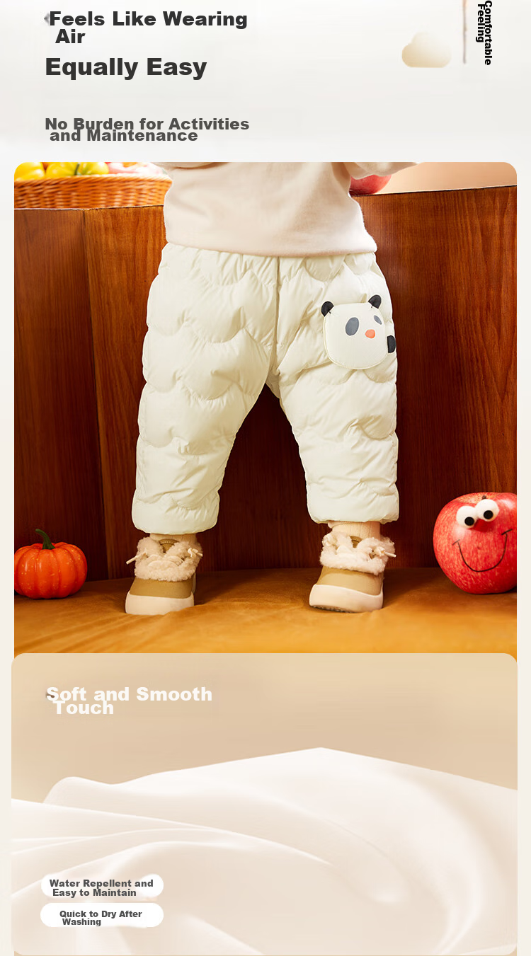 BALABALA Baby down Pants, High-Waist Tummy Protection Long Pants for Boys And Girls, Winter Wear 2025 New Style Warm Fashionable Joggers 7