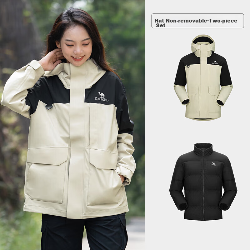 CAMEL Women's Three-In down Jacket, Windproof Coat for Women in Winter, Detachable Inner Liner, Cold-Resistant Outer Shell