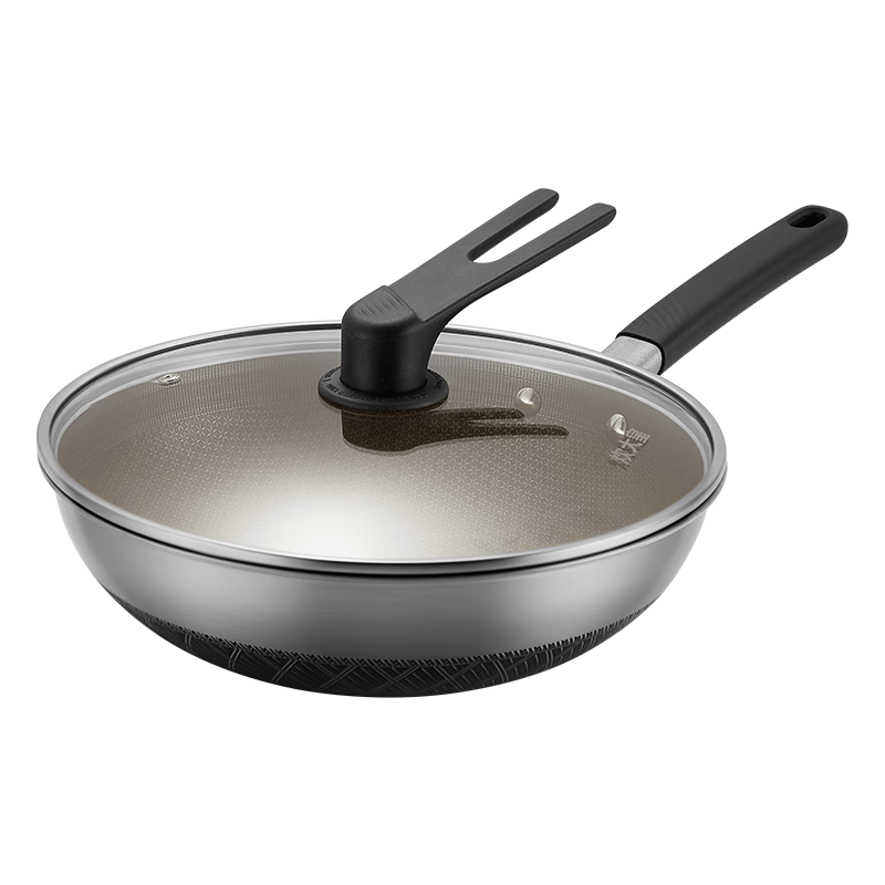 COOKER KING Titanium Non-Stick Wok, 316L Stainless Steel Non-Stick Flat Bottom Frying Pan, 32cm