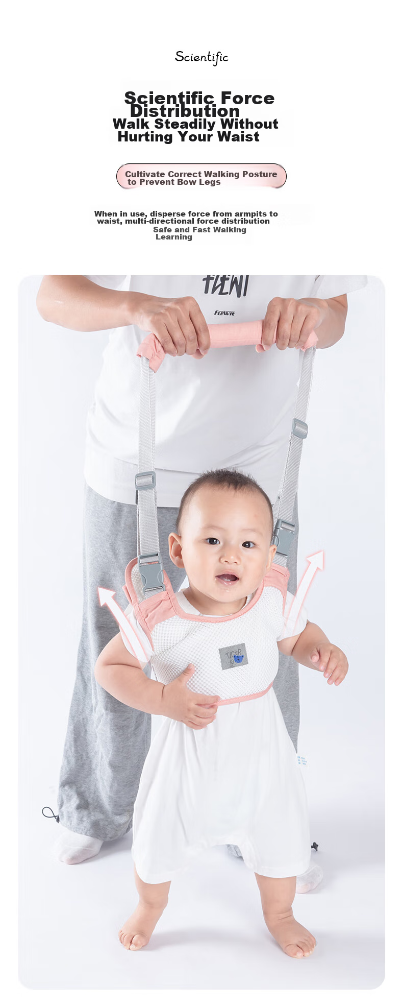 COOKSS Baby Walking Aid Strap, Toddler Learning to Walk Tool, Anti-Lost Cord, Safe And Non-Choking, Pink, Breathable 3