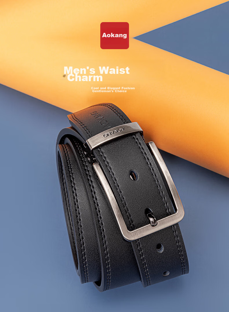 Aokang Men's Leather Belt, Business Pin Buckle Waistband, Casual Trouser Belt, Birthday Gift for Husband 2