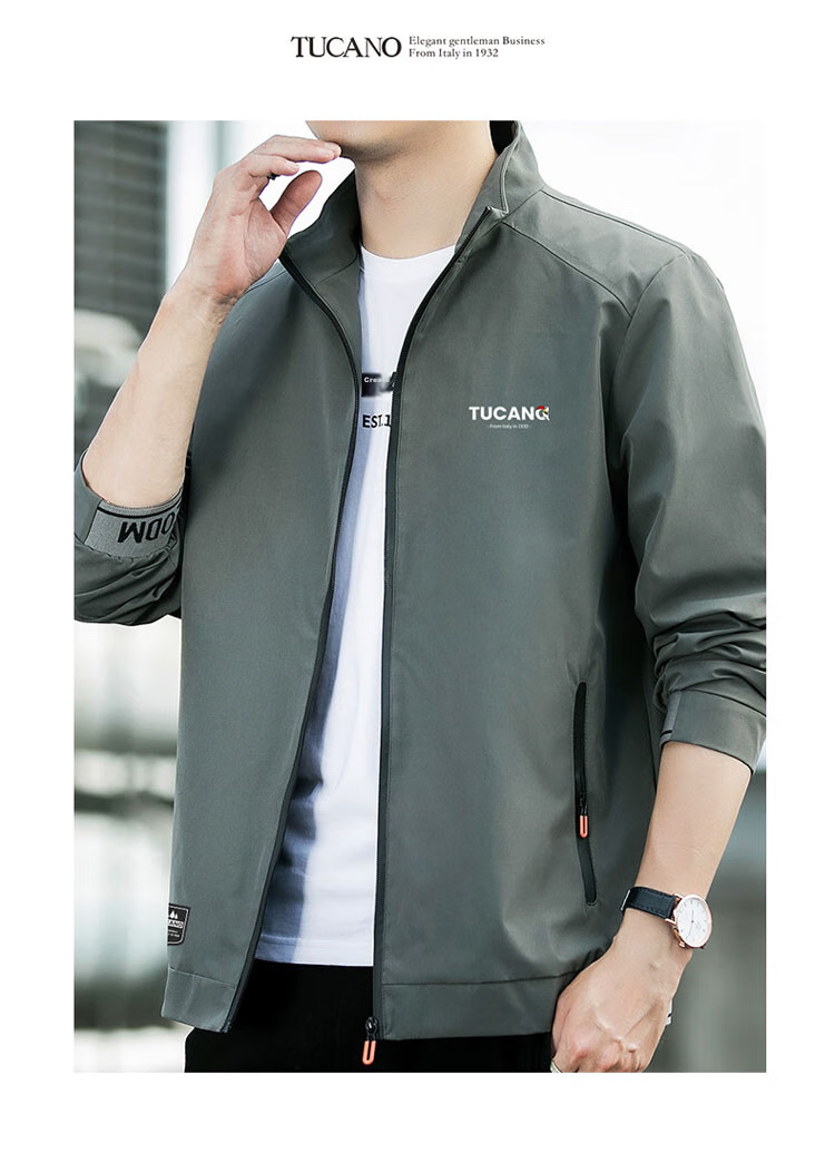 TUCANO Jacket Men's Coat Autumn Winter Men's Clothing Men's Wear Business Casual Stand-Up Collar Top Clothing Black XL 3
