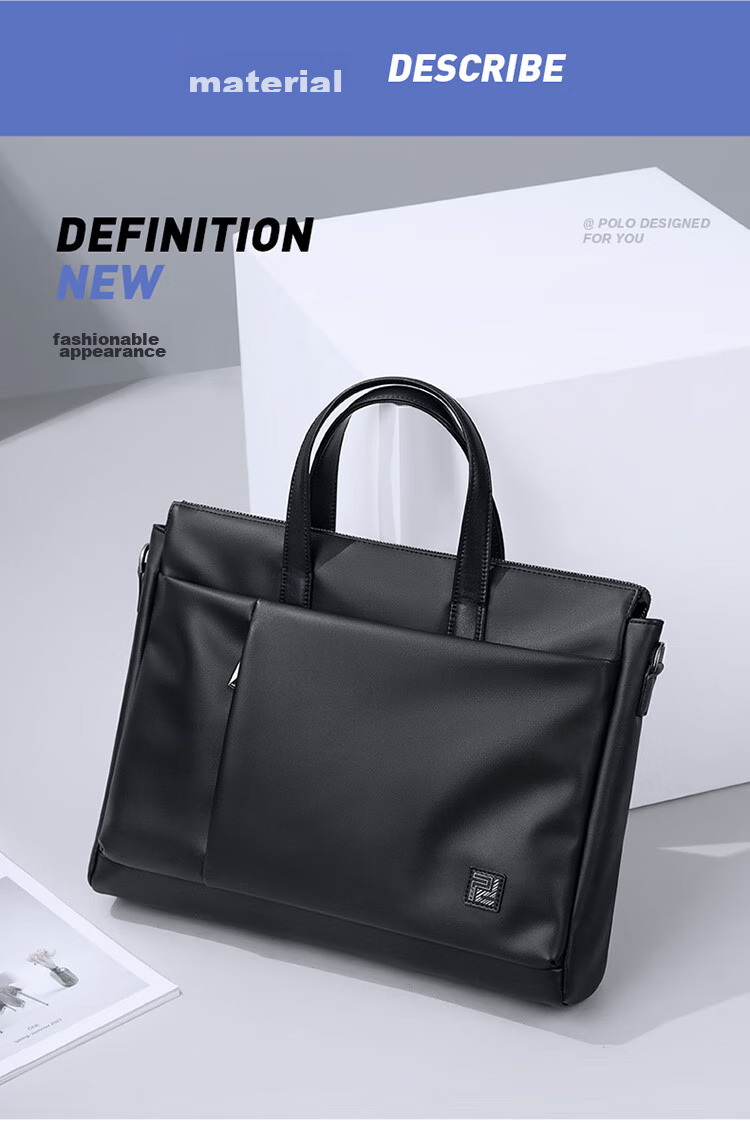 POLO Leather Briefcase, Men's Business Handbag, 16-Inch Laptop Bag, Horizontal Style, Single-Shoulder Document Bag, Birthday Gift 17