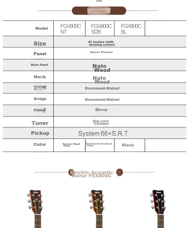 YAMAHA FG800MC Acoustic Solid Wood Top Beginner Folk Guitar Cutaway 41-inch Natural Wood Color 10
