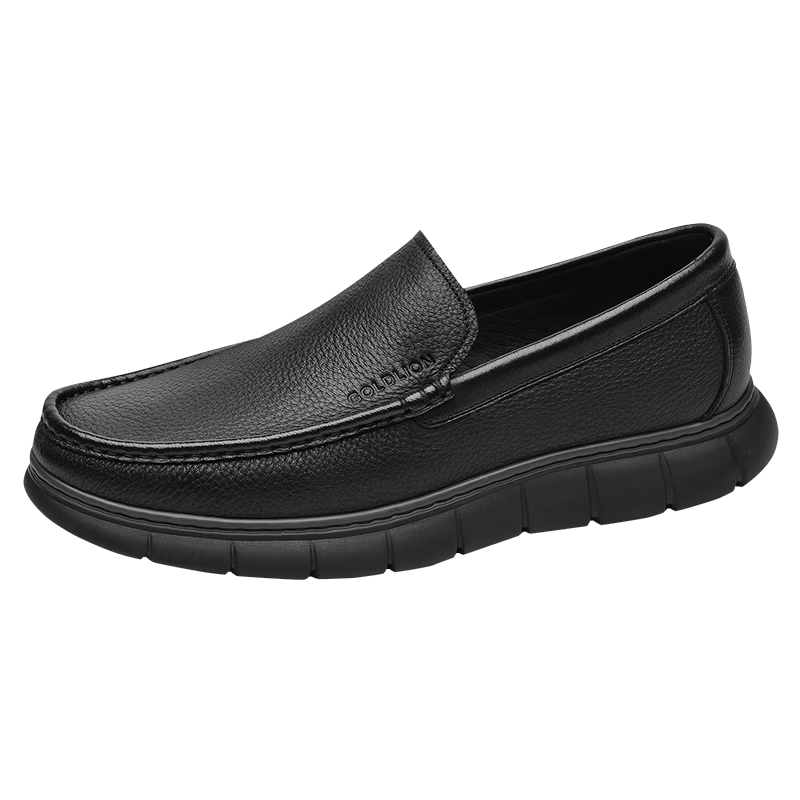 Goldlion Men's Shoes, Leather Shoes, Fashionable Business Casual Shoes, Comfortable Loafers, 55923018401A, Black, Size 41