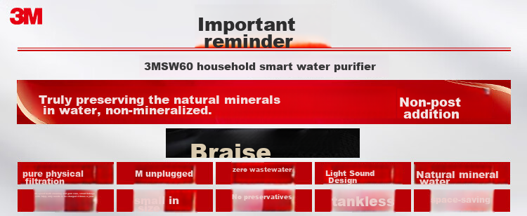 3M Water Purifier, Xiaotianyuan Home Water Filtration System, Mineral-Free Water Direct Drinking, Smart Filter, 3L/min Large Flow Rate, 8000 Liters Treatment Capacity, SW60 1