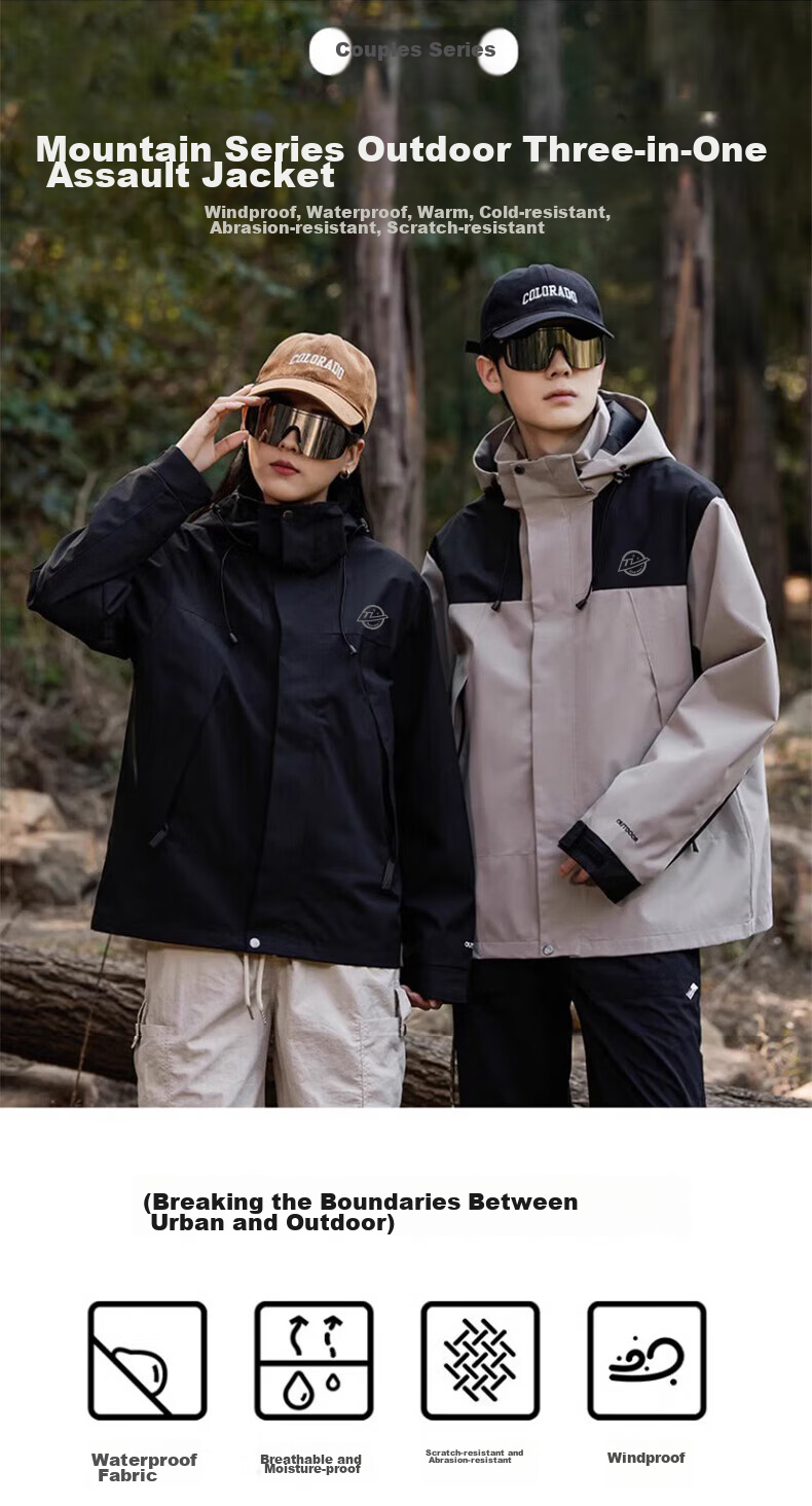 Huili Outdoor Jacket for Men And Women, Three-In Coat with Fleece Inner Layer, Windproof And Warm, Detachable Mountaineering Jacket for Me 2