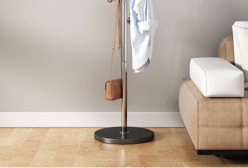 Milin Coat Rack, Floor-Standing Bedroom Clothes Hanger, Garment Stand Pole, Home Use Bag Rack, Stainless Steel Base with Branch Desig 2