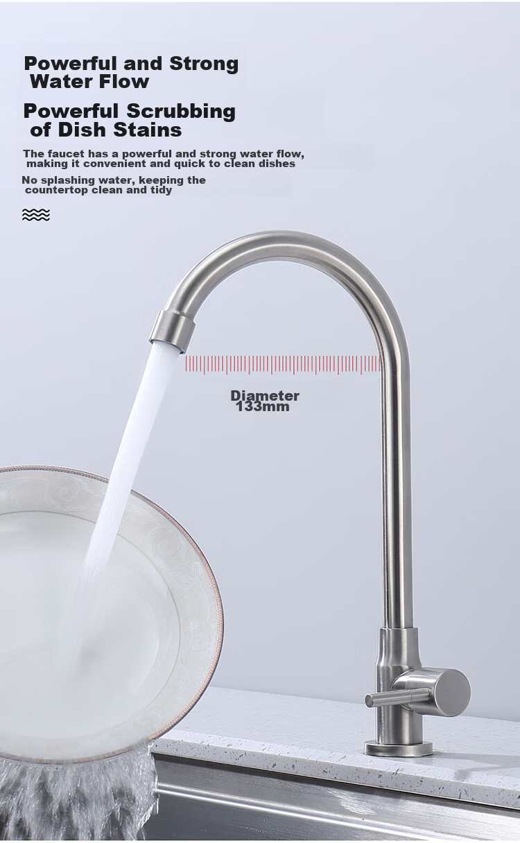 Larsd Single Cold Kitchen Faucet, Stainless Steel Sink Faucet for Vegetable Washing Basin, Laundry Tub, And Dishwashing Sink DL-18 6