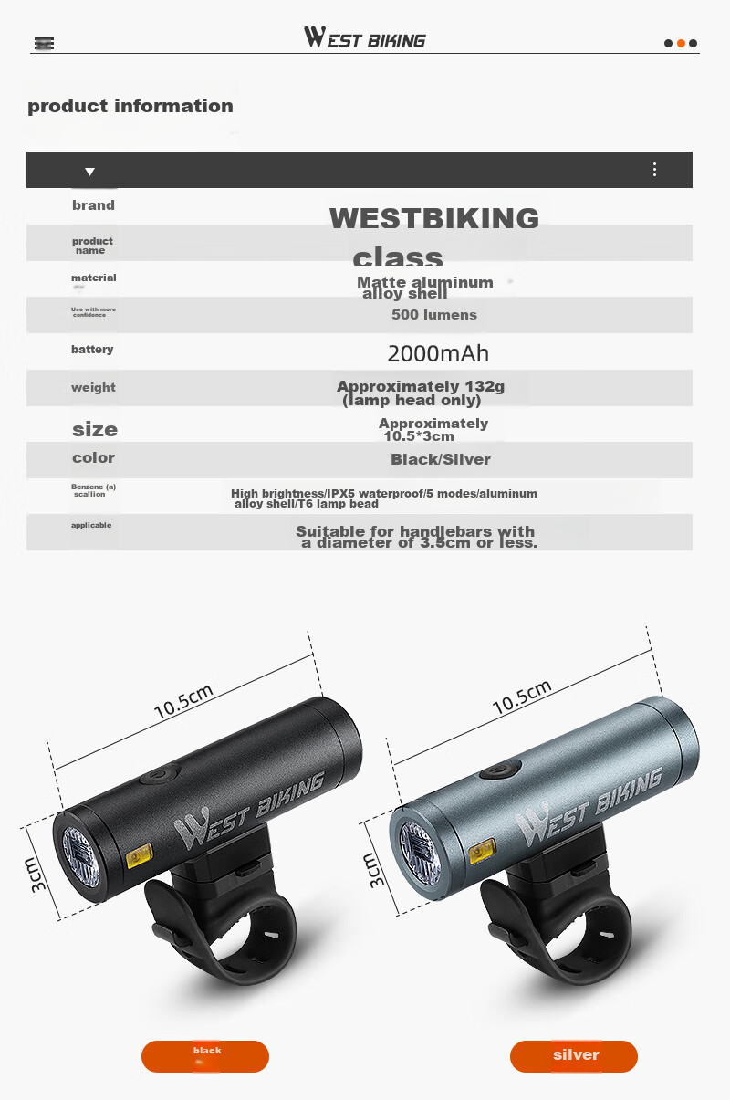 WestBiking Bicycle Light, Type-C Charging Front Light, Night Riding High Beam Flashlight, Waterproof Mountain Bike Cycling Equipment 2