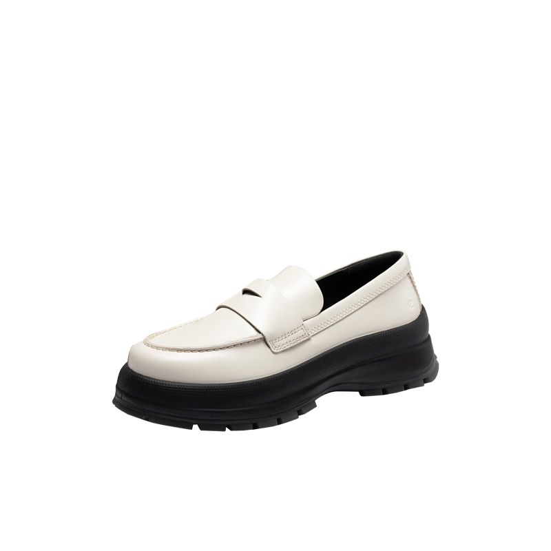 ECCO Women's Loafers, Cowhide Thick-Soled Round Toe Versatile Deep-Mouth Flats, Zujing 30 Women's Shoes 220723, Limestone Color Size 38