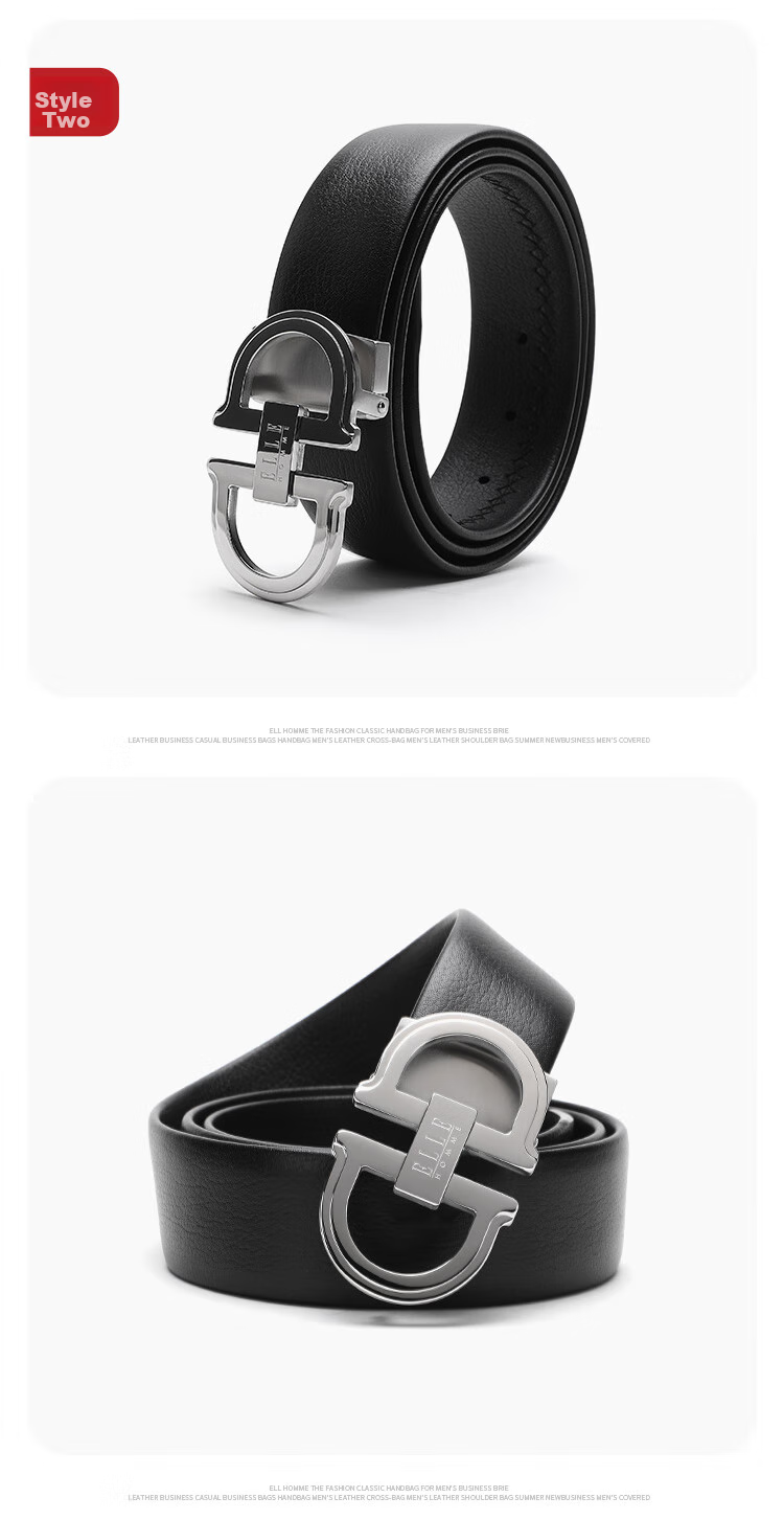 ELLE HOMME Men's Belt, Top-Grain Leather Buckle + Pin Buckle Belt, Stainless Steel Buckle Set, Birthday Gift for Me 12