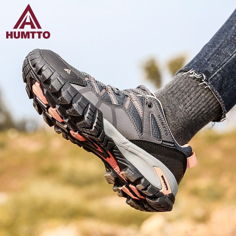 HUMTTO Non-Slip Hiking Shoes, All-Season Mesh Breathable Casual Women's Shoes, Outdoor Mountaineering Shoes, Dark Gray/light Pink, Size 38