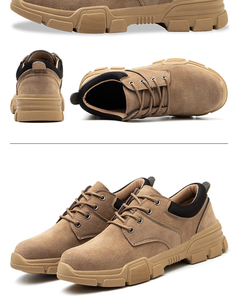 FUCHENG Safety Shoes for Men, Breathable Steel Toe Cap, Anti-Smashing, Anti-Puncture, Wear-Resistant Cowhide, Comfortable Work Protective Safety Shoes 267 Size 37 8